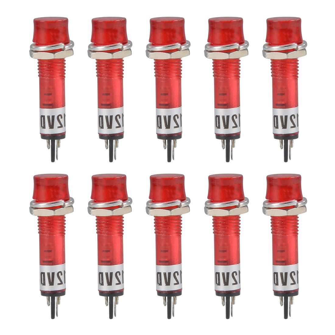 10Pcs DC12V Signal Indicator Dash Light, LED Bulbs XD7-1 Red, 7mm Panel Mount