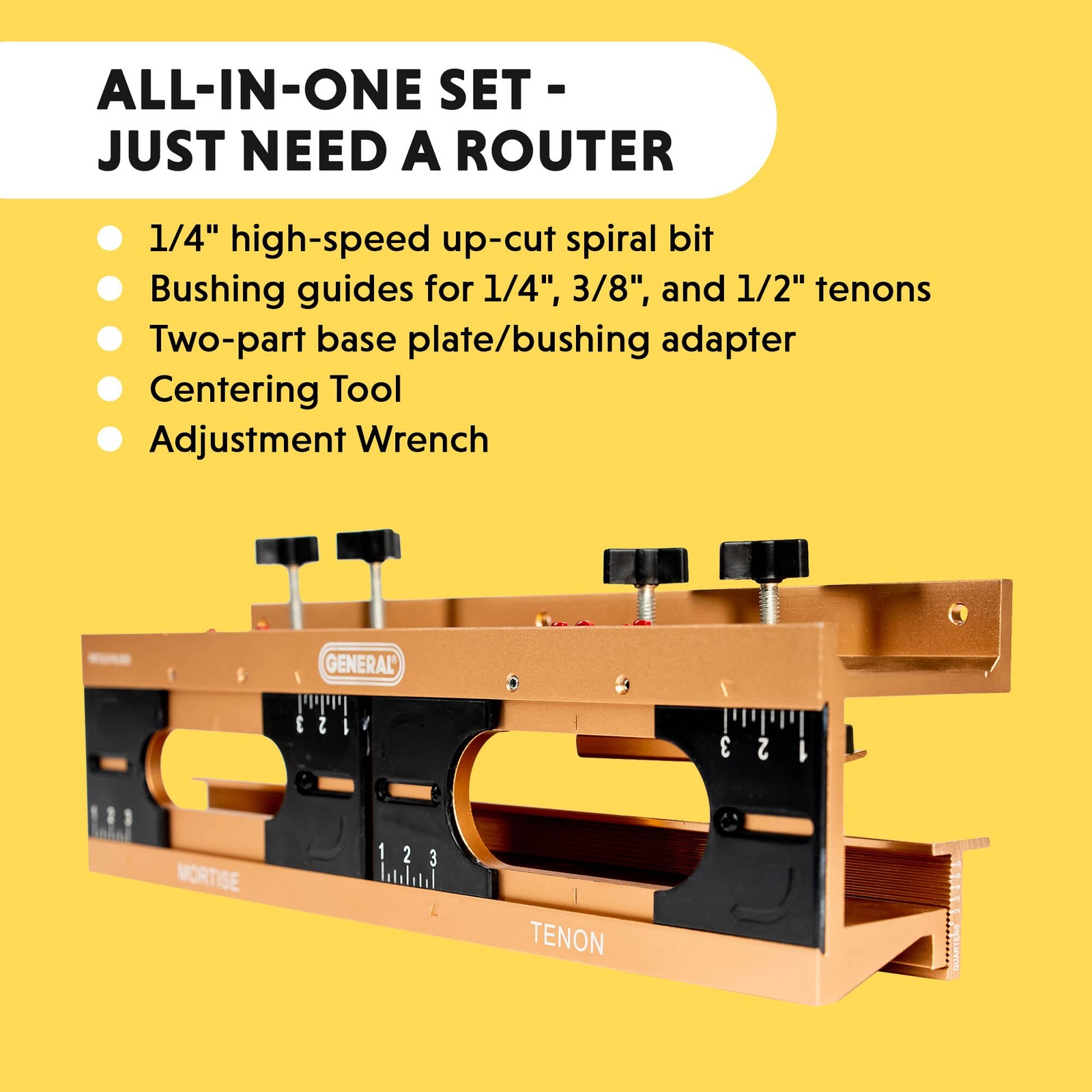 Mortise and Tenon Jig - Drill Template Set with Hollow Chisel Bit Attachment