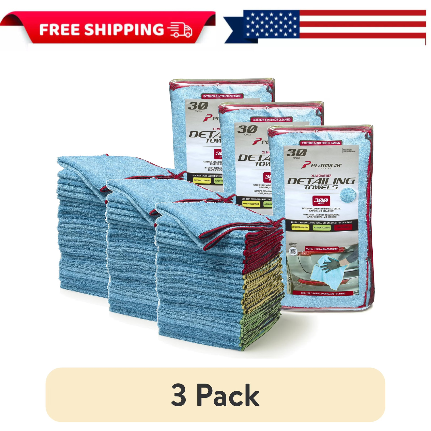 Platinum Series XL Microfiber Cleaning Towels 30 Pack Multi Purpose, 3 Pack