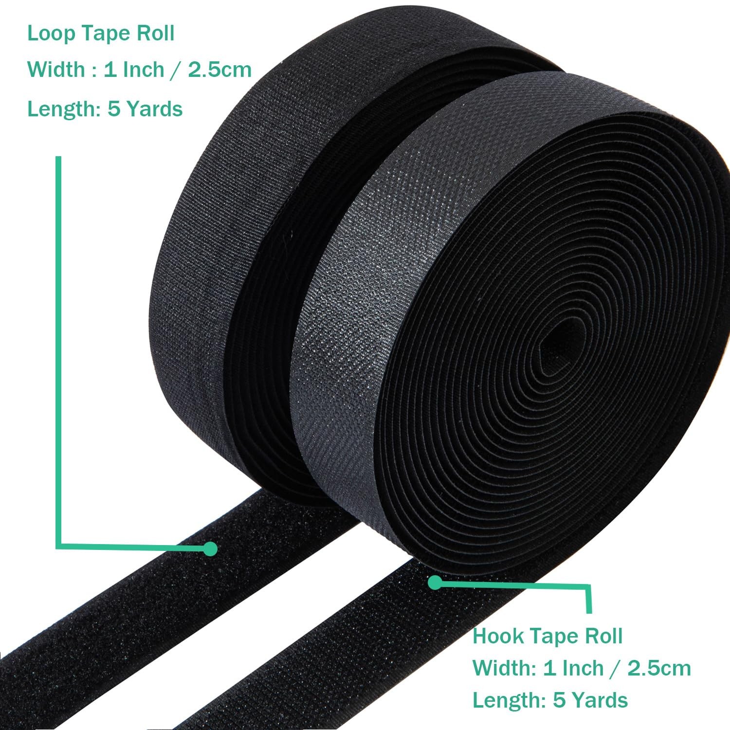 1 Inch Sew on Hook and Loop Strips Easy Grip Non Abrasive Black Hook Loop Tape