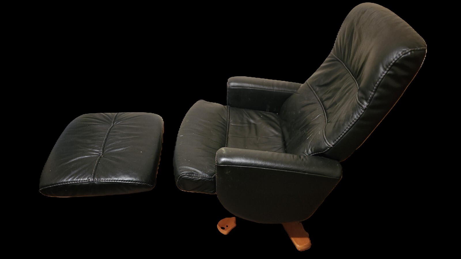 Black Leather Recliner with Ottoman