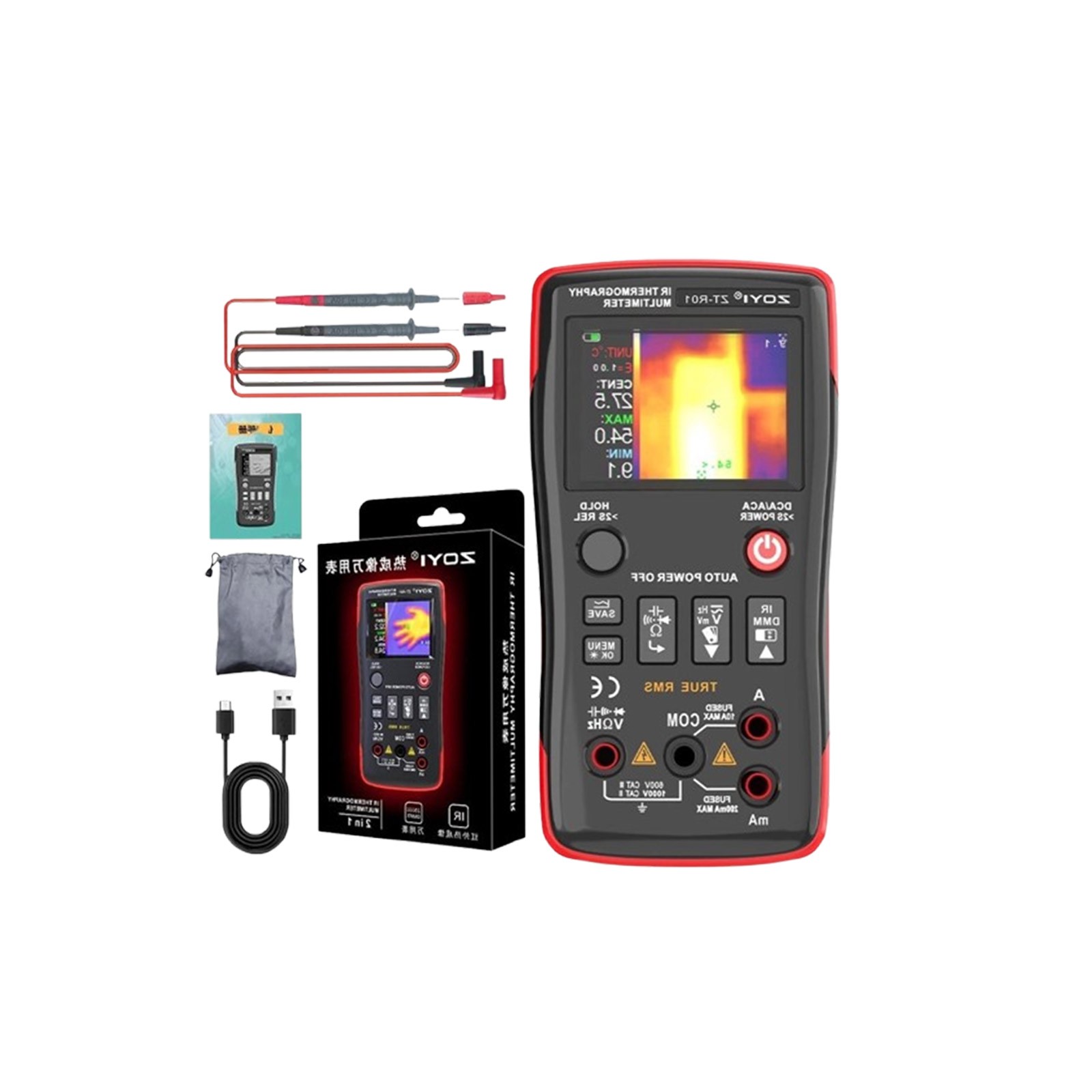 ZT-R01 2-in-1 Handheld Thermal Imaging Multimeter – 32×32 IR, 4½-Digit New