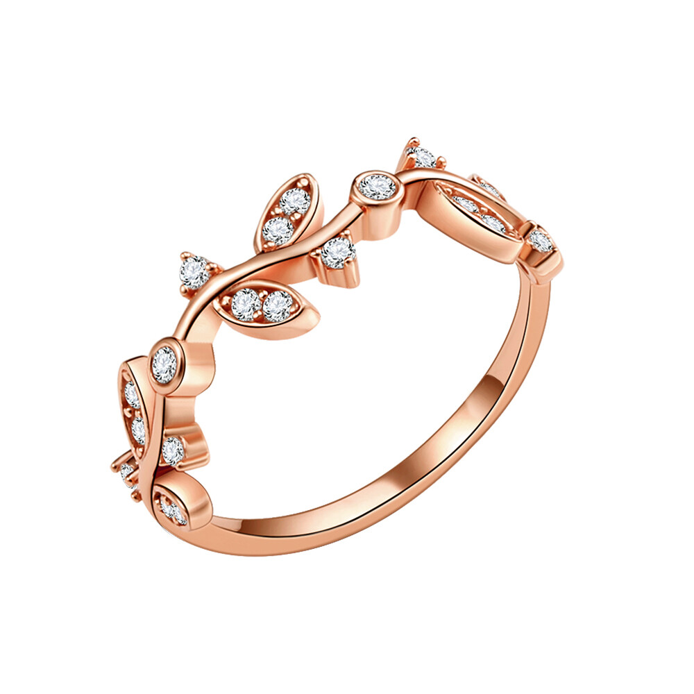 Lavencious Curved Olive Branch with Clear CZ Stones Promise Ring for girls women