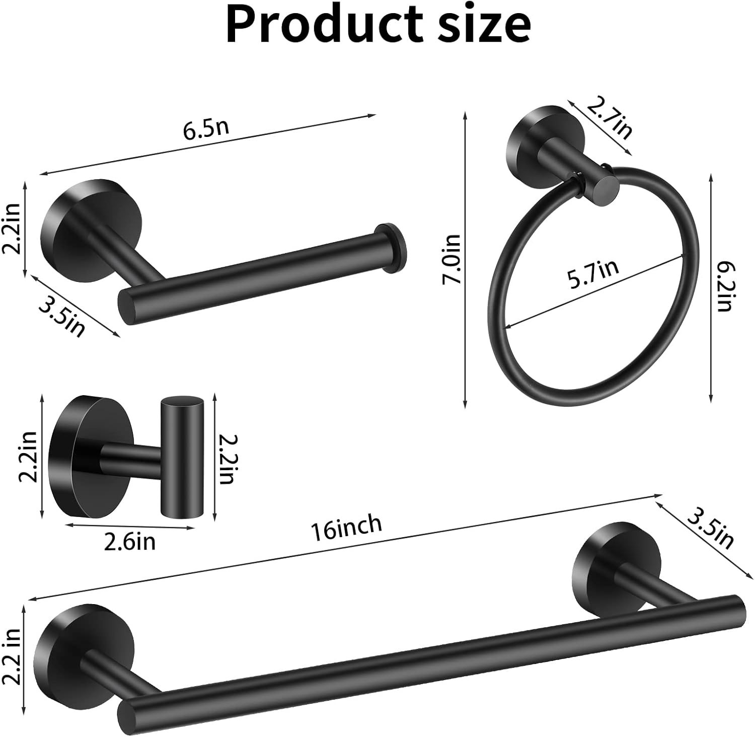 Matte Black 10-Piece Complete Bathroom Accessory Set Towel Bar & Hardware Kit