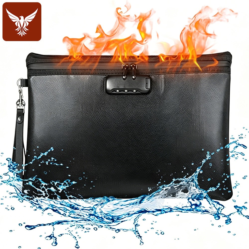 Fireproof Money Bag with Lock Waterproof Document Pouch Safe Storage Travel Case