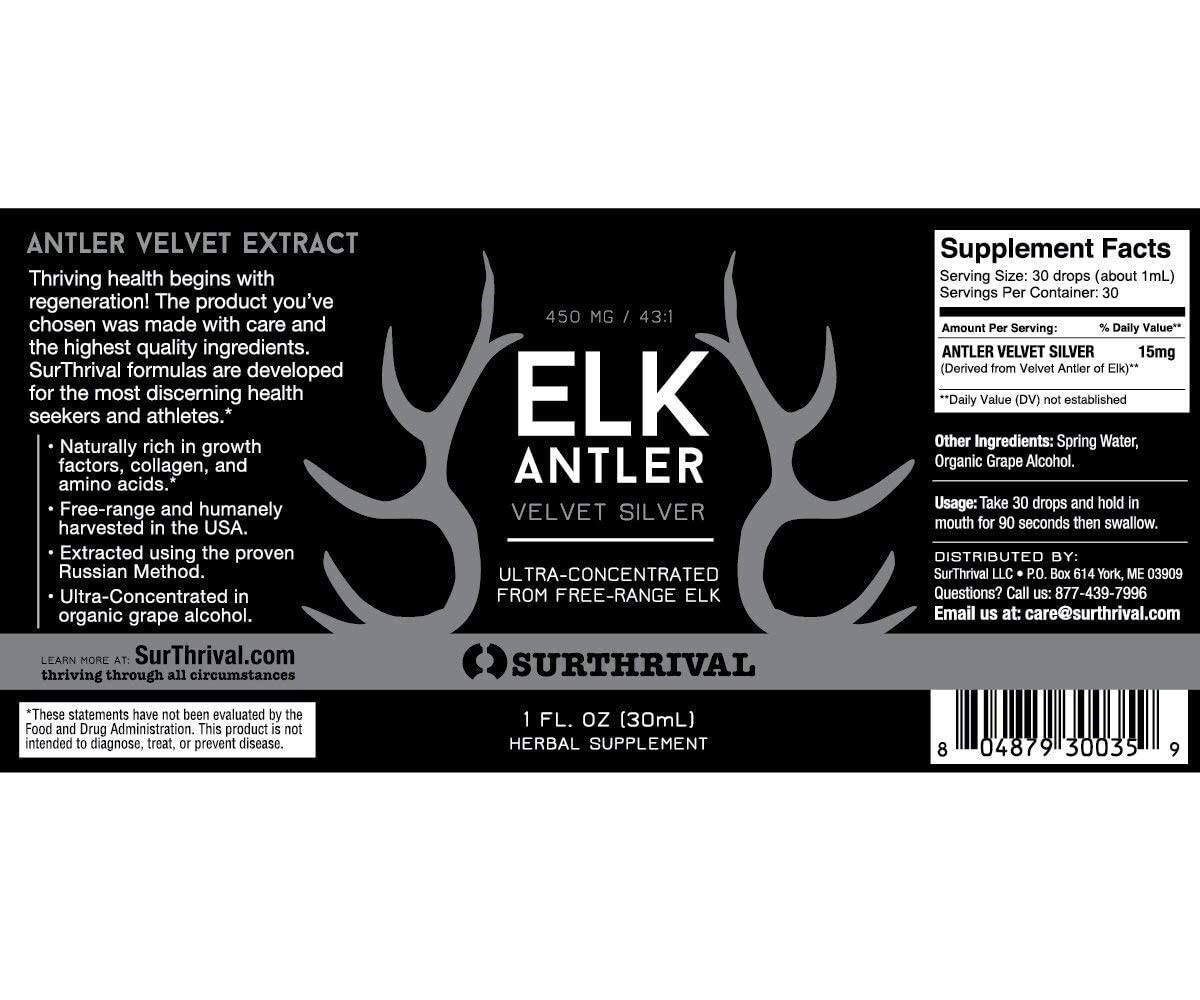 Surthrival Elk Antler Silver 30mL Regenerative & Responsible Velvet Extract