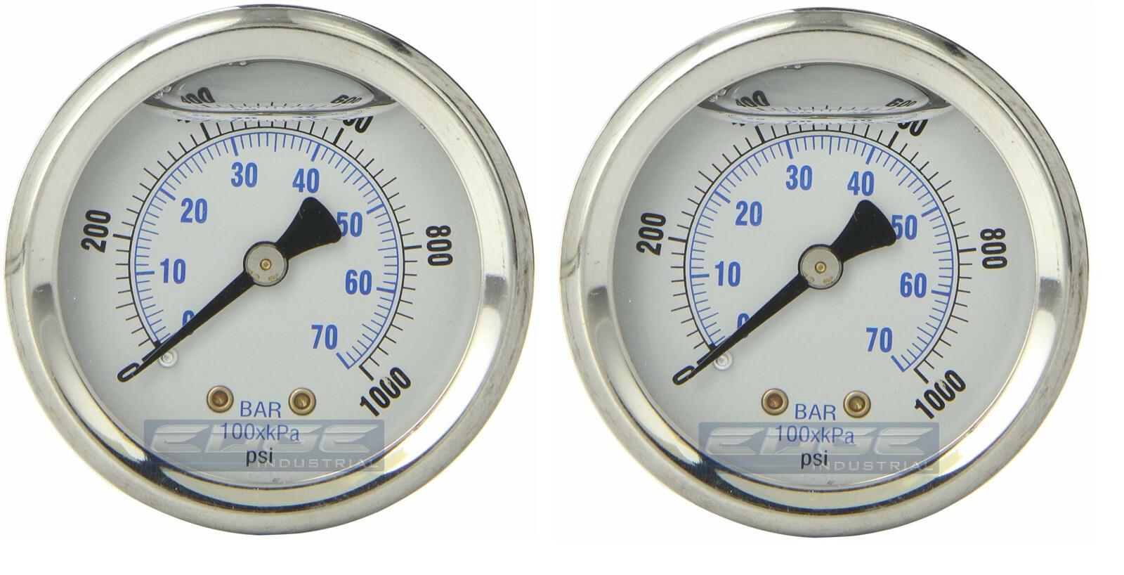 2 PACK LIQUID FILLED PRESSURE GAUGE 0-1000 PSI, 2" FACE, 1/4" BACK MOUNT