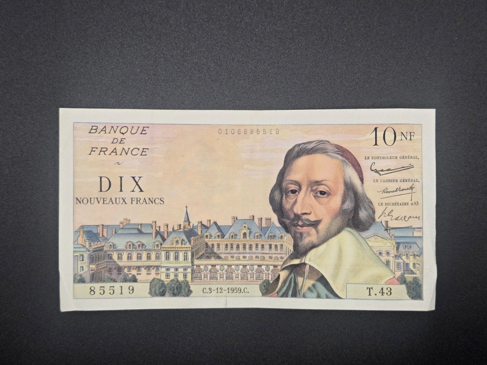 France 10 Nouveaux Francs Richelieu Type 1959 P#142a 1959-Dec-03 XF/AU