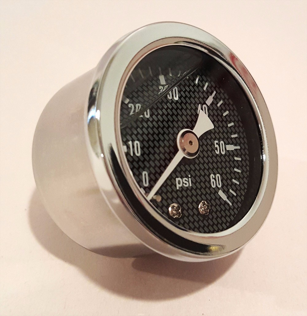 Marshall 0-60 Psi Fuel / Oil Pressure Gauge Carbon Fiber 1.5" Dia. Liquid Filled