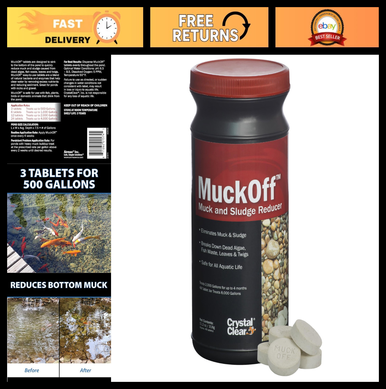 Natural Pond Muck Treatment - Sludge Remover for Water Gardens, Fountains & Bird