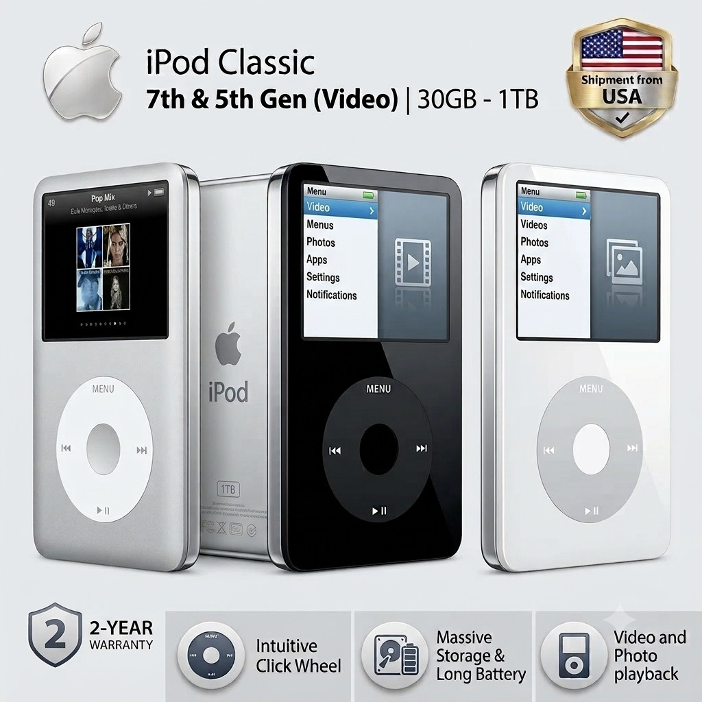 New Sealed iPod Classic 5th 6th 7th 30GB 60GB 80GB 128GB 256GB 512GB 1TB Modded!