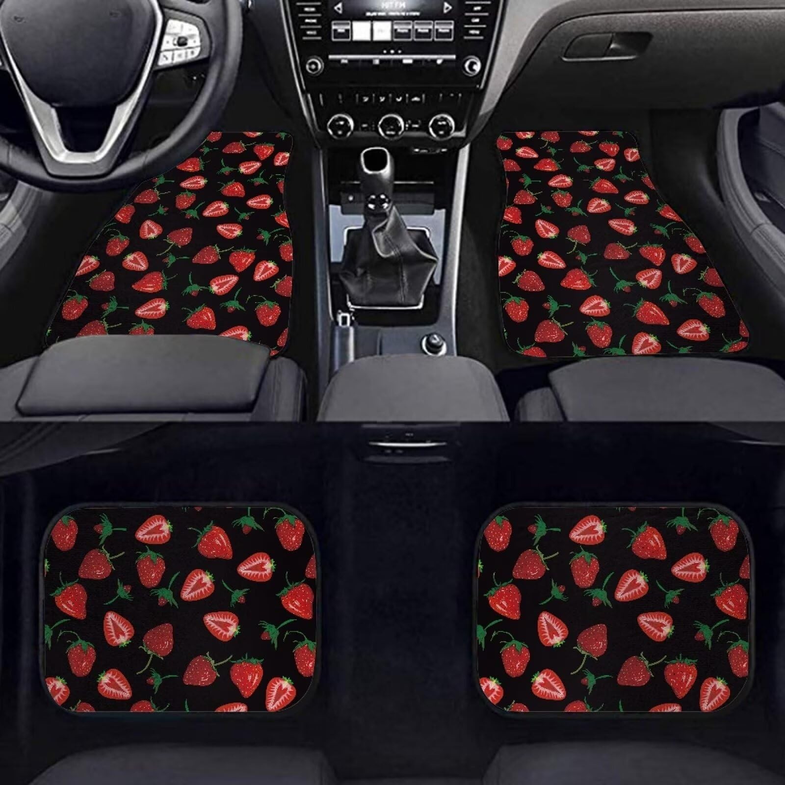 Strawberry Car Floor Mats All Weather Anti Slip Driver Passenger and Rear Flo...