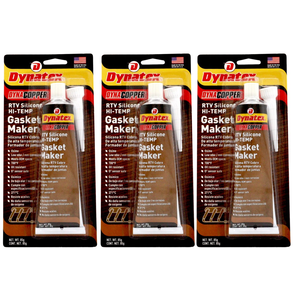 Dynatex DynaCopper RTV Silicone Copper Gasket Maker, 85g Tube (3-Pack)