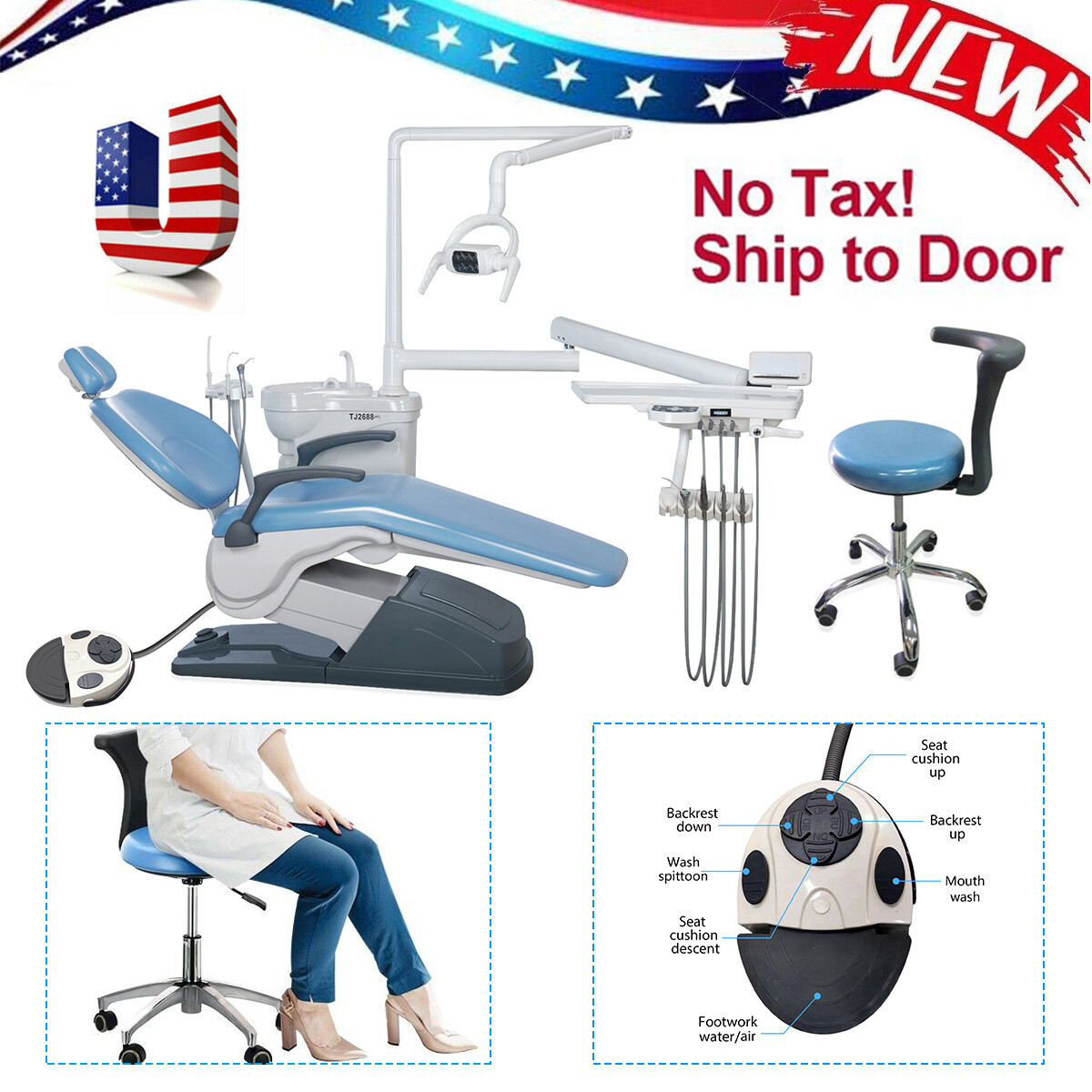 Unidad silla dental PU cuerocontrolado por ordenador motor DC + taburete Chair