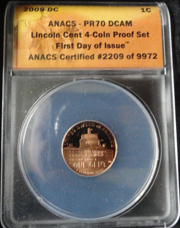:2009-S 1C LINCOLN BICENTENNIAL DC COLUMBIA FDOI ANACS PR70 DEEP-CAMEO TOP POP