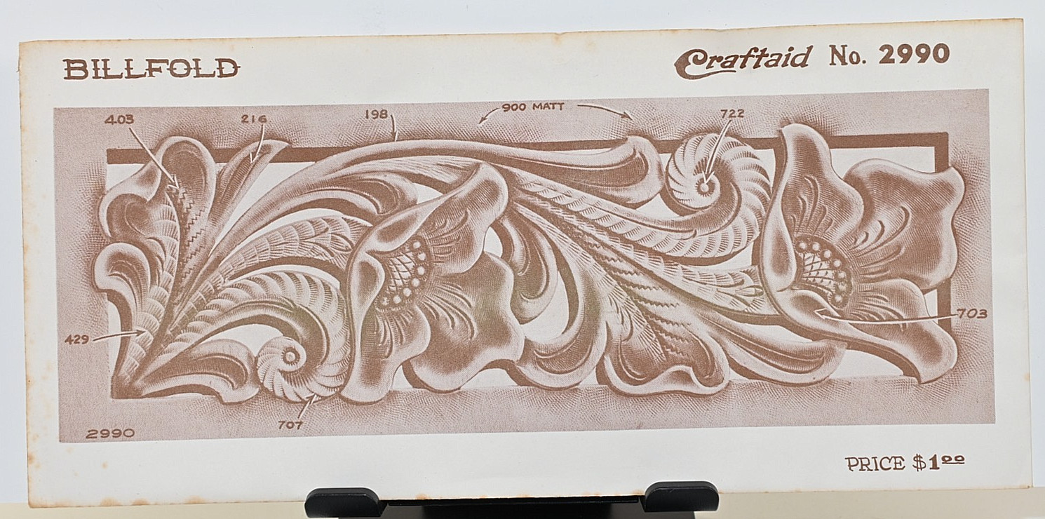 Vintage Craftaid No. 2990 Billfold Template – Floral Scroll with Flowing Petals