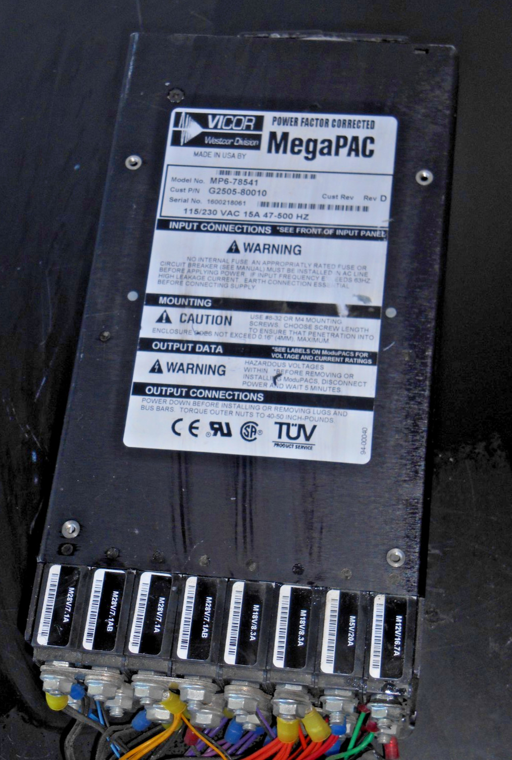 Vicor WP6-78541 Power Supply MegaPAC G2505-80010 Rev D 115/230 VAC 15A 47-500 HZ