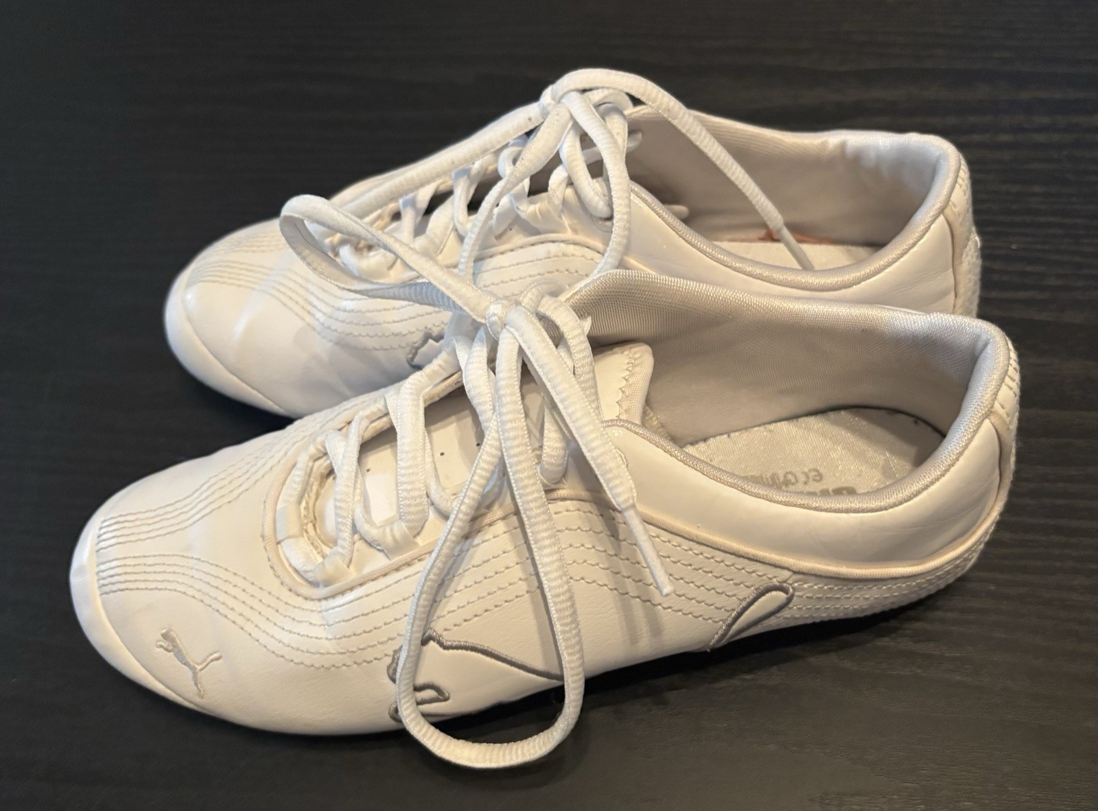 Women’s Size 7.5 White Puma Leather Sneakers with Gray Pumas