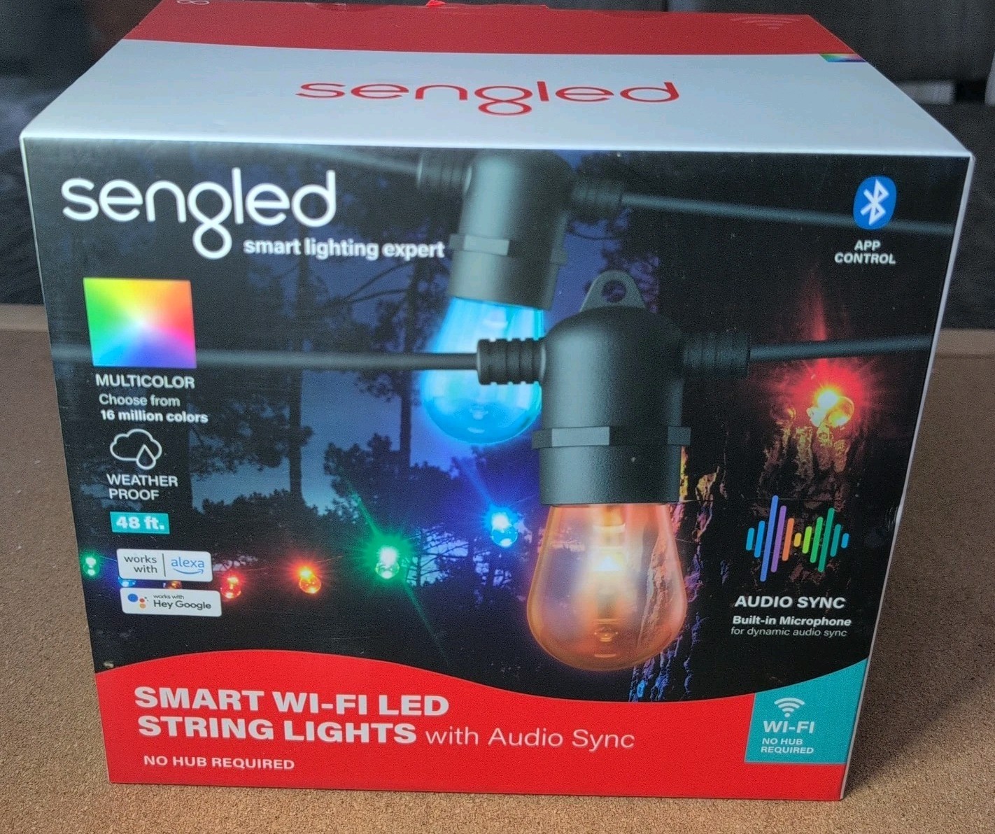 Sengled Smart Wi‑Fi Multicolor LED String Lights 48 ft 15 Bulbs IP65 Audio Sync
