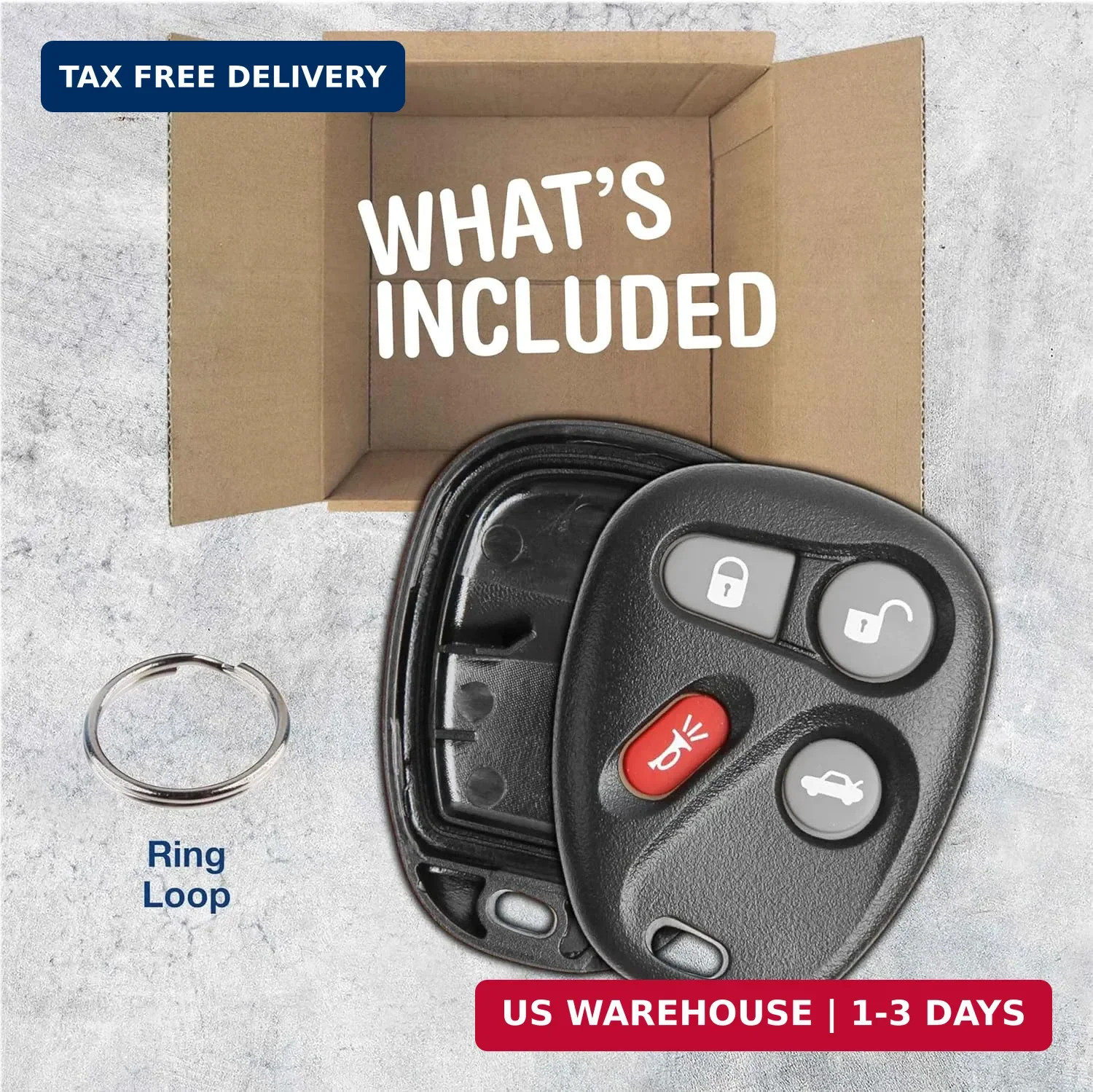 KeylessOption Replacement 4 Button Keyless Entry Remote Key Fob Shell Case and B