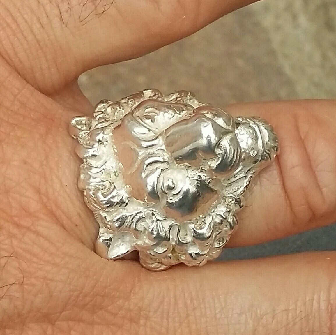 925 MENS SILVER RING SEAL LION SOLID HEAD