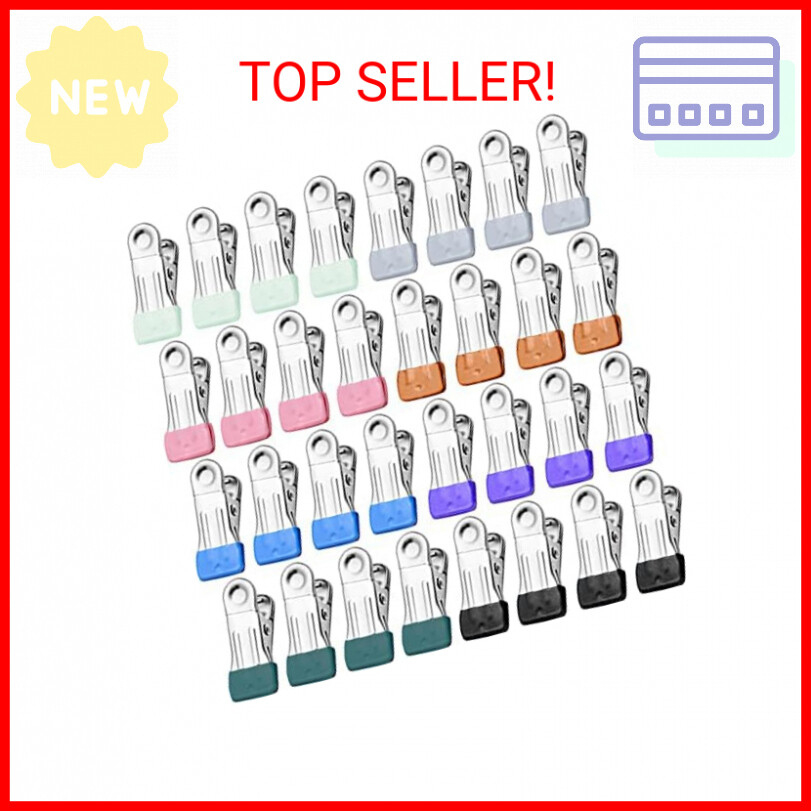 Clothes Pins for Hanging Clothes, 32 Pack Stainless Steel Colored Clothespins fo