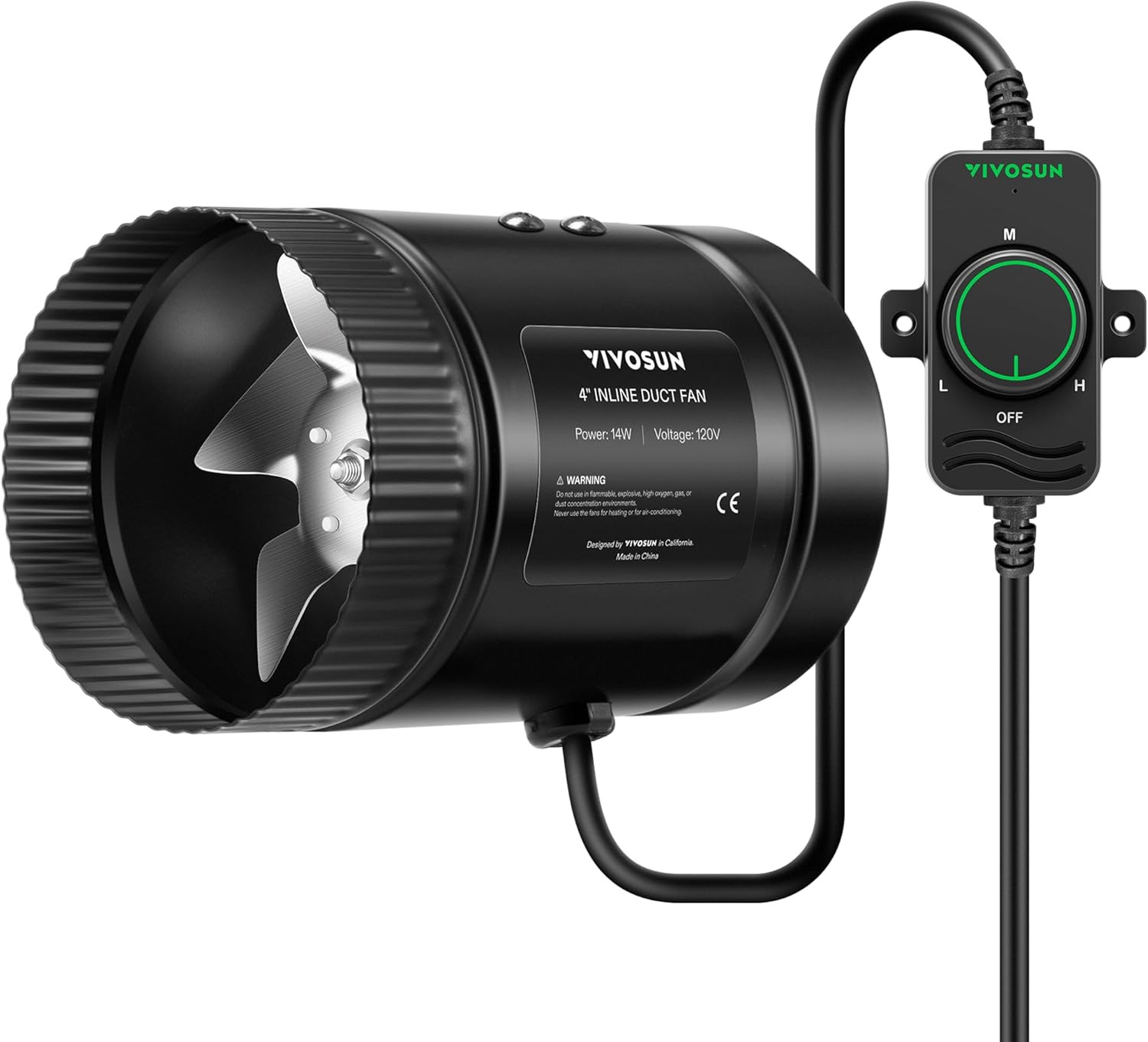 VIVOSUN Inline Booster Duct Fan 4” 106 CFM with Speed Controller, HVAC Exhaust V
