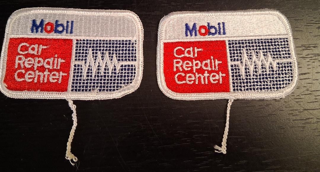 Vintage MOBIL Car Repair Center Emroidered Patches 3 in x 2 in-NEW-2 for 1 Price