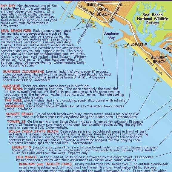 Orange County Surfing Map Waterproof Surfing Guide by Franko Maps