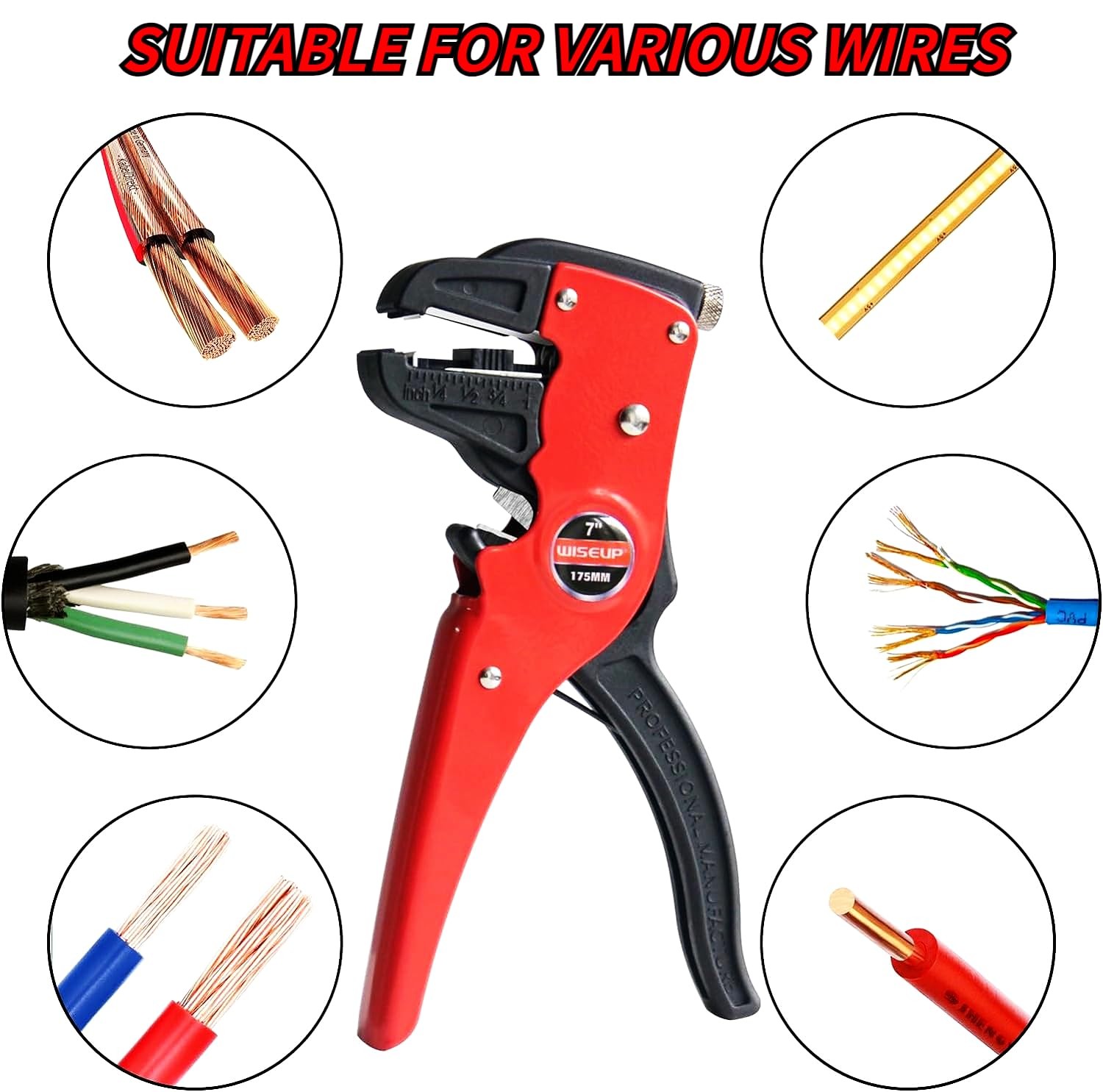 WISEUP Automatic Quick Strip Wire Stripper and Cutter,Eagle Nose Pliers (7-In...