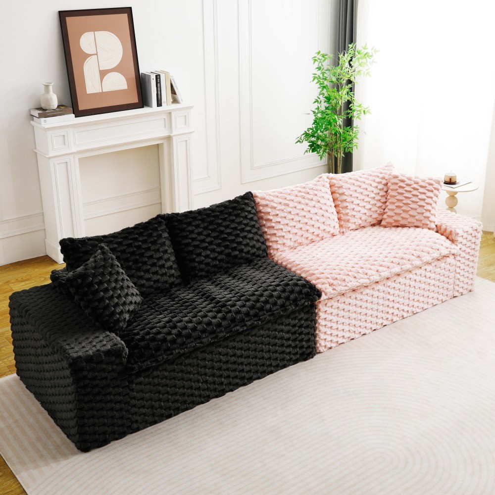 Multifunctional Color-Block Velvet Sofa w/ Modular Arrangement - 4 Seat