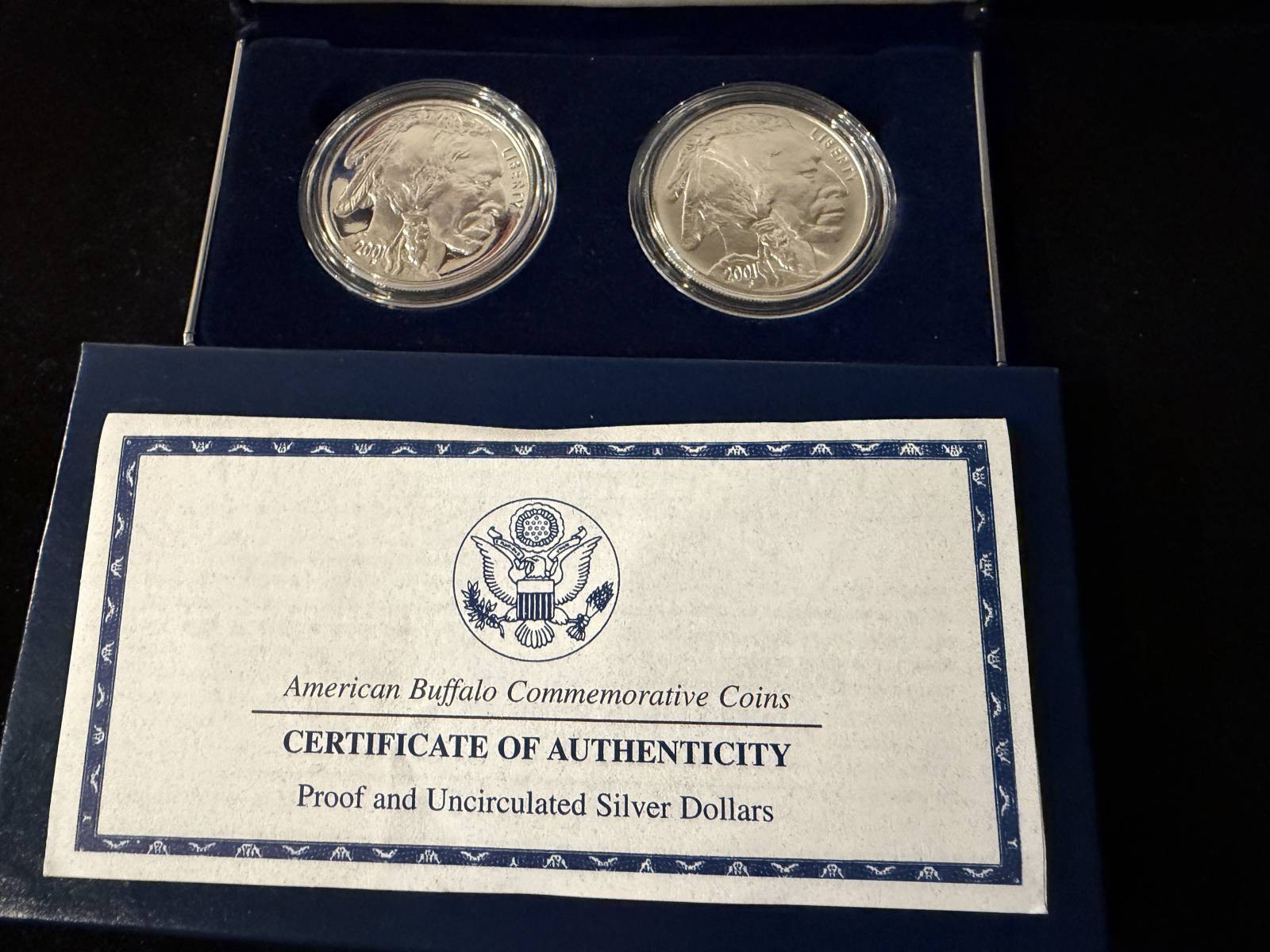 2001 American Buffalo - Two Coin Set - Uncirculated & Proof Dollar - Box & COA
