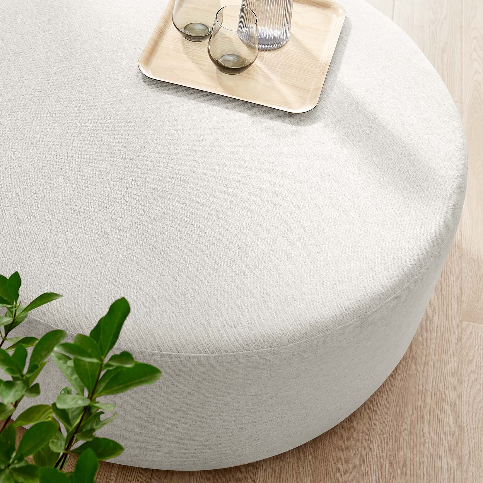 Modway Large 38" Round Woven Heathered Fabric Upholstered Ottoman