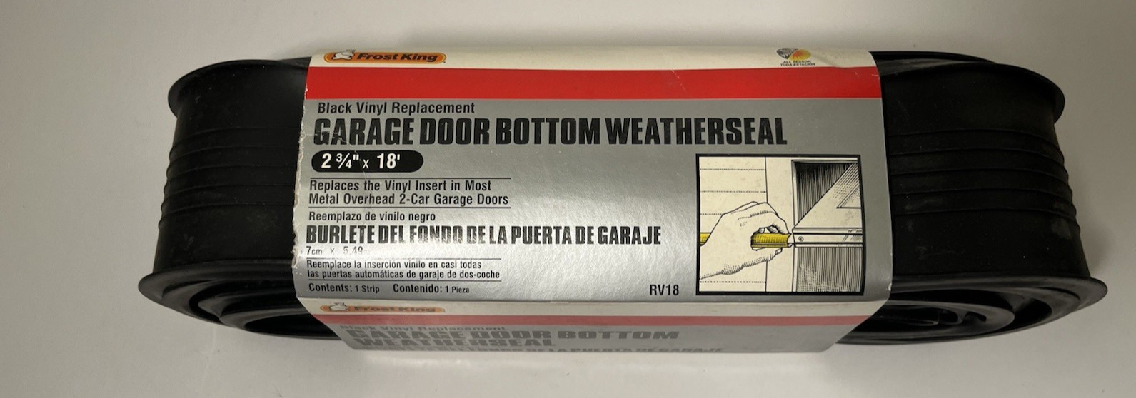 Frost King Garage Door Bottom Weather-Seal Vinyl Replacement 2 3/4” X 18’  Black