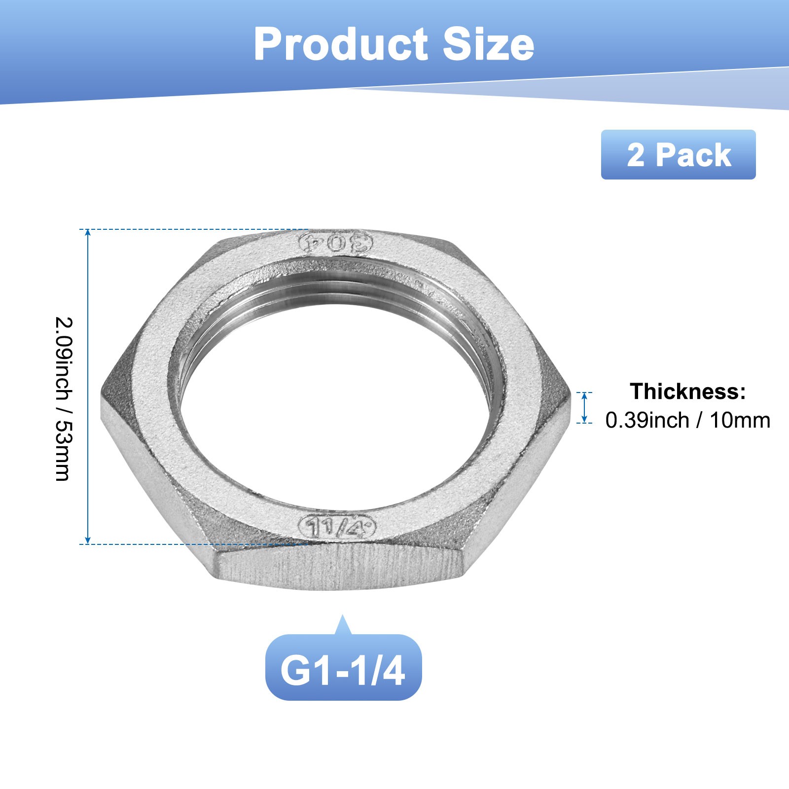 2-Pack Cast Pipe Fitting Hex Locknut, G1-1/4 Female Thread Hex Locking Nut