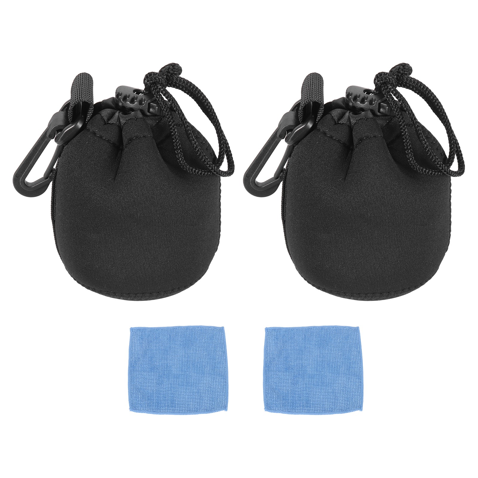2 Pcs Camera Lens Pouch, 3" ID x 4" H Drawstring Lens Pouch, Black