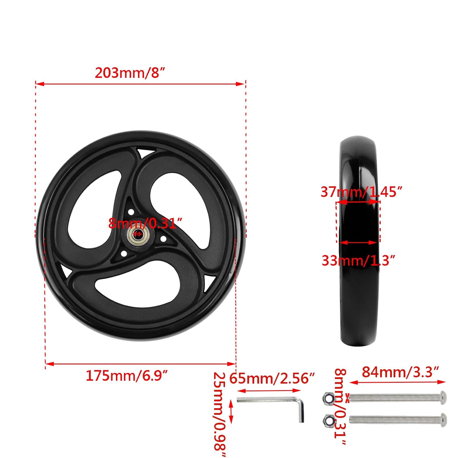 Wealrit 2 Pcs Solid 8 Inch Replacement Wheels for Wheelchairs, Walker, Drive ...