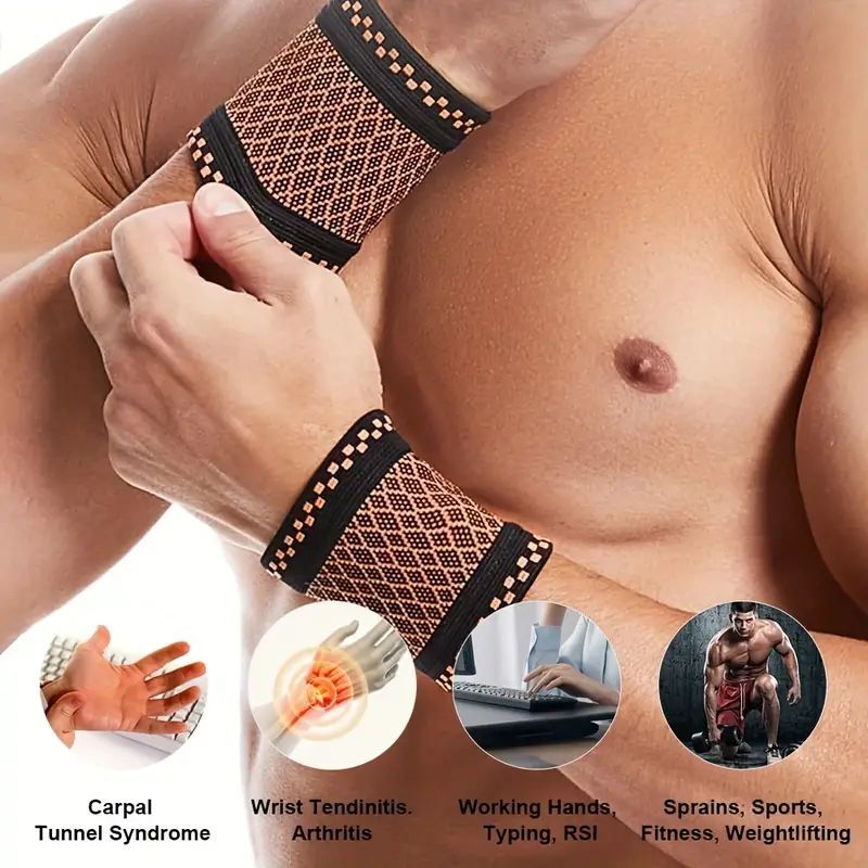 4pcs Copper Wrist Compression Sleeve Compression Wrist Brace Wrist Support Wrap+