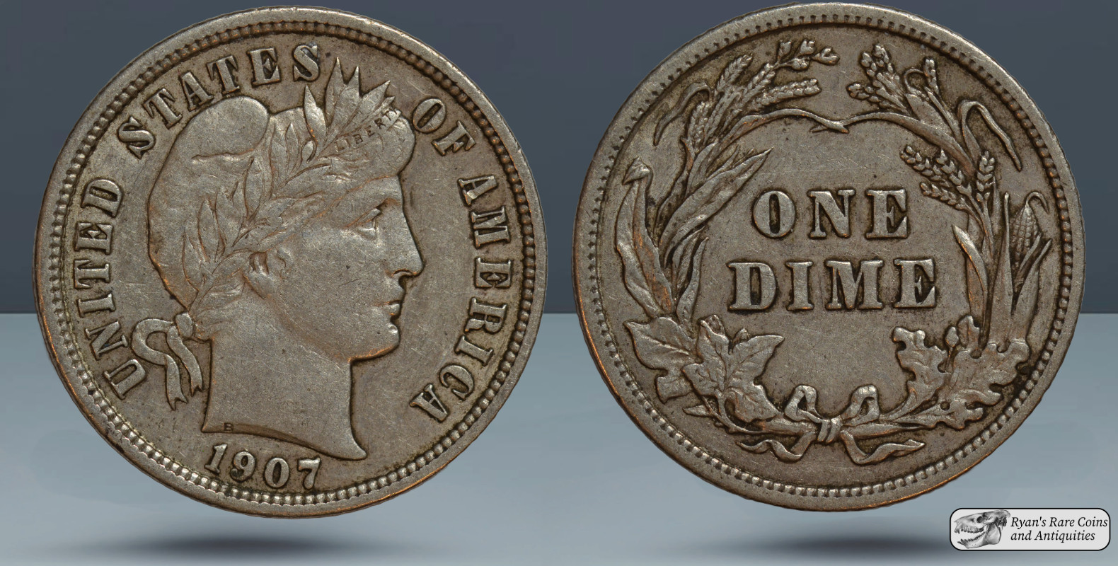 1907 Barber Dime, Almost Uncirculated Condition, Silver, Original Surface, C7659