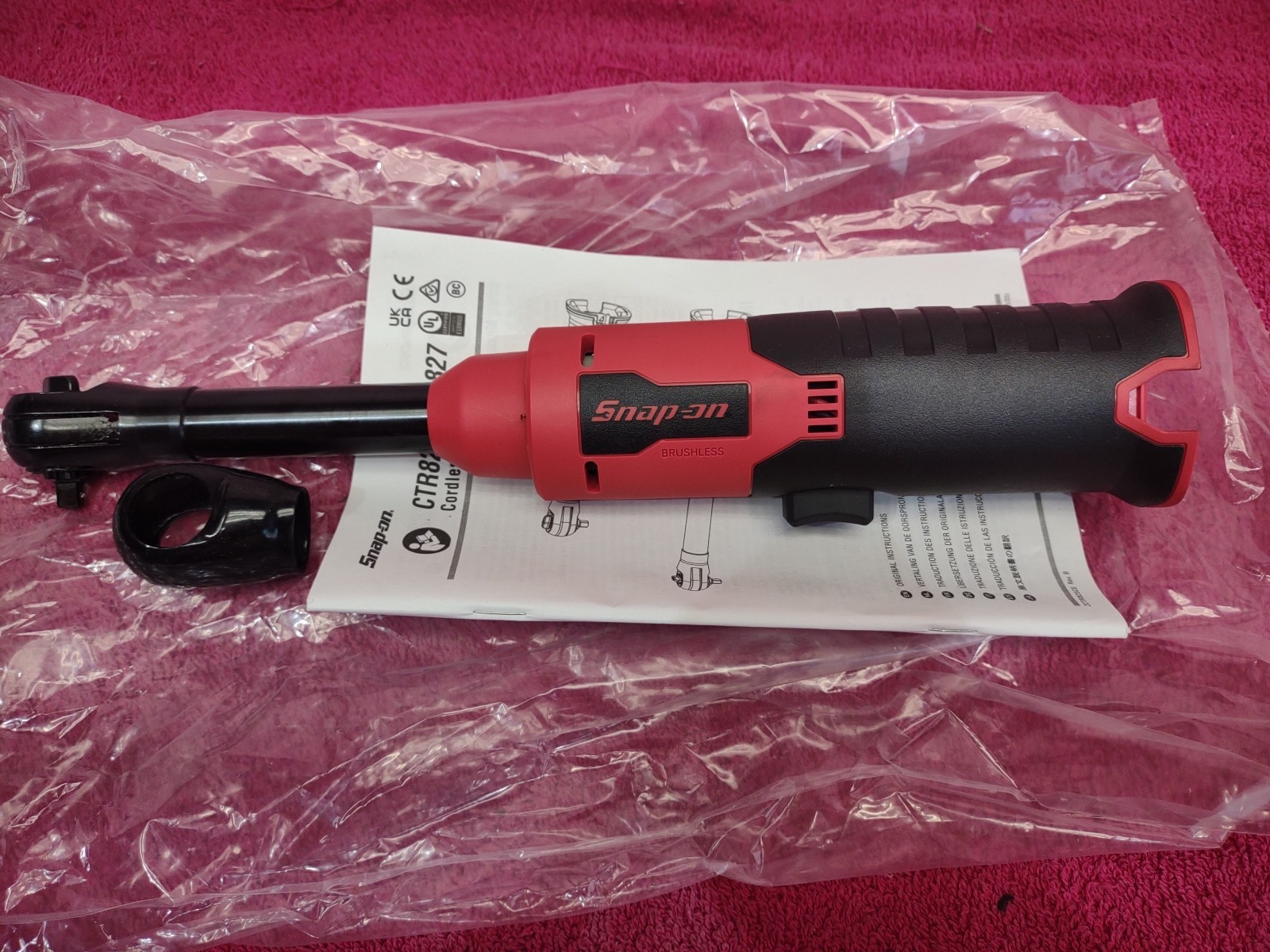 New!!! SNAP ON CTR827 DB 1/4" 40 ft lbs Long Neck Cordless Ratchet RED USA TOOLS