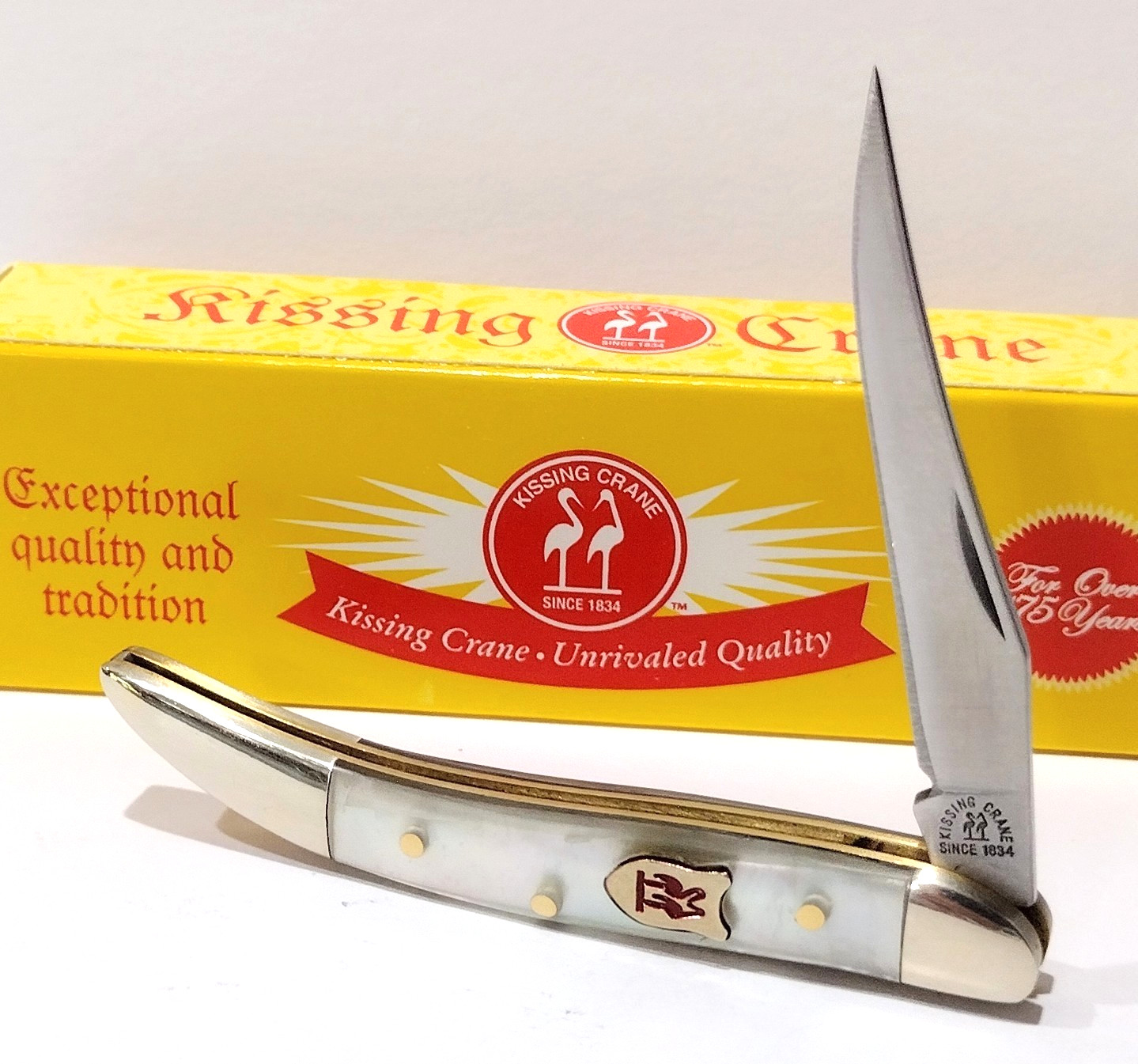 Kissing Crane Genuine White Mother Of Pearl Toothpick Folding Pocket Knife