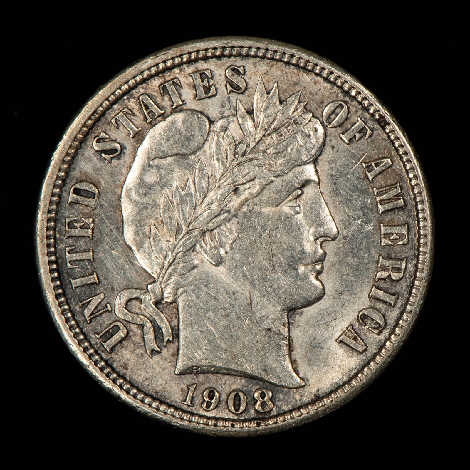 1908-D 10c Silver Barber Dime - UNC - SKU-Y6779