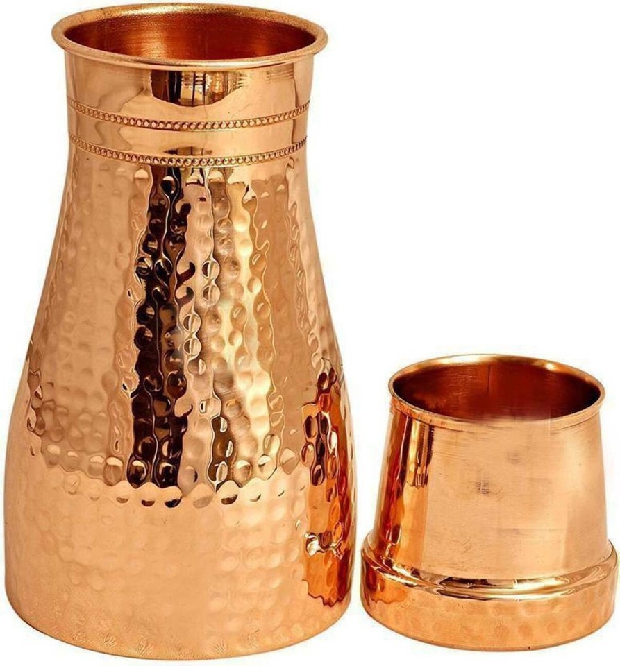 100% Pure Copper Water Carafe Drinking Bedroom Bottle Health Benefits 500/1000ML