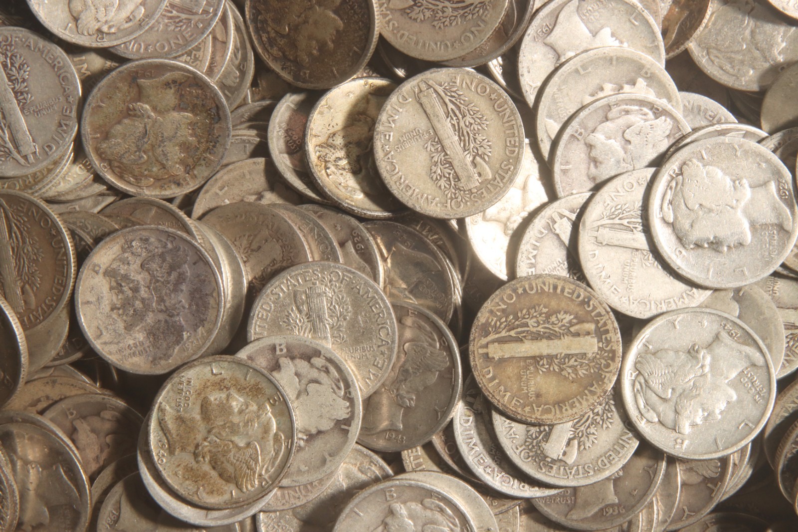 Mercury Dime Roll (50 Coins) 90% Silver "WORN/DAMAGED" Lot E87