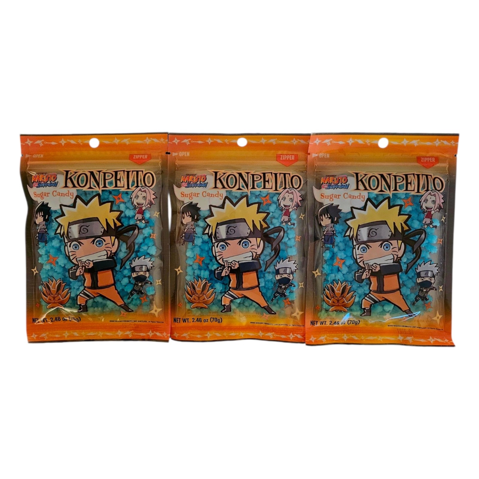 Naruto Sugar Candy Konpeito Cider Flavor 70 g, Three (3) Packs