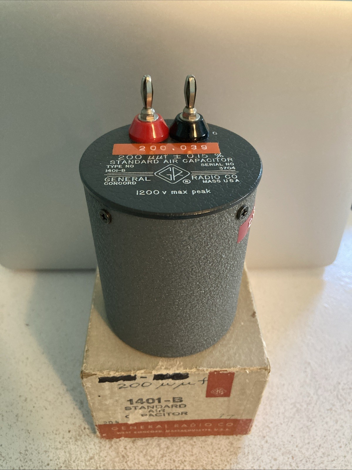 GenRad 1401-B Standard Air Capacitor 200uuf General Radio Company Vintage 1401B