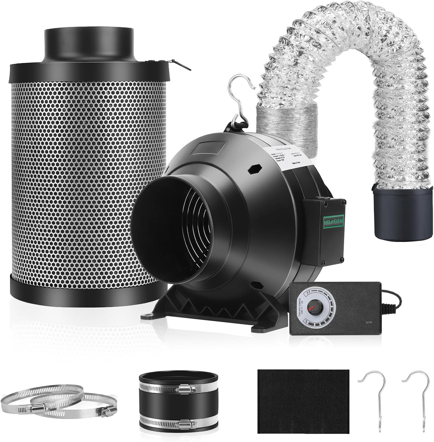 Air Filtration Kit, 4" 190 CFM Inline Duct Fan with Speed Controller, 12" High C