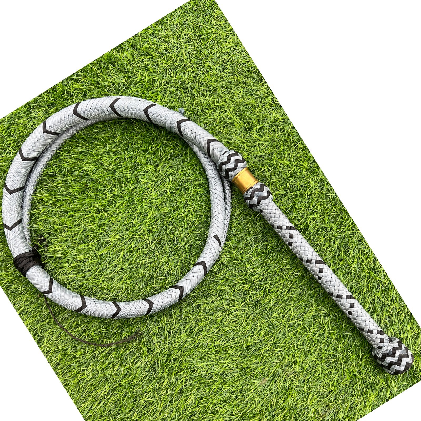 Nylon Bullwhip, Light Grey and Black: Australian Style, Size 4ft-12ft