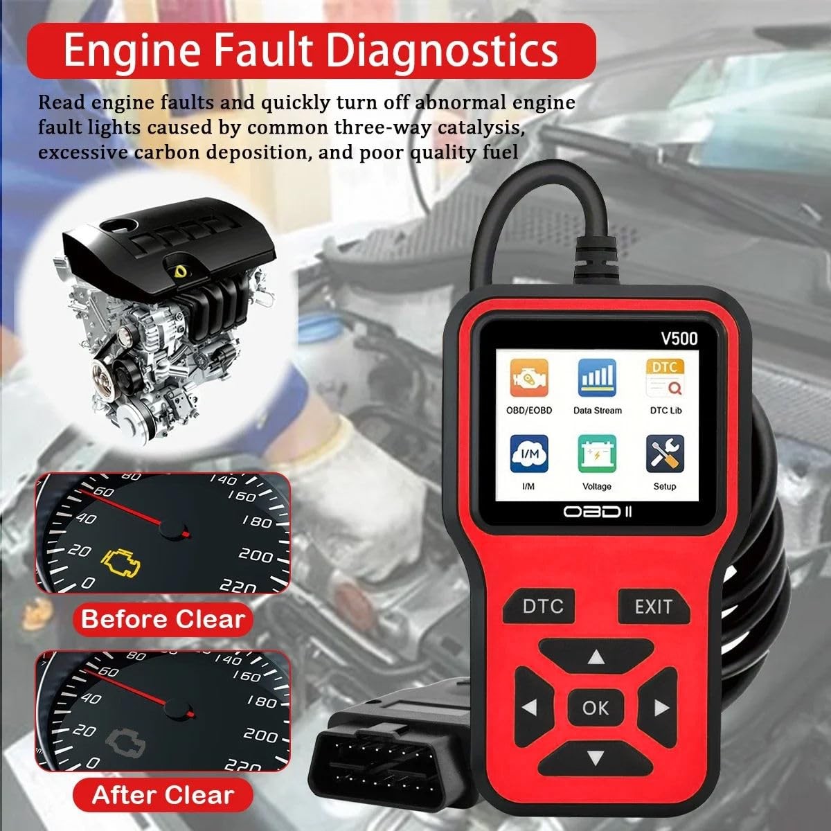 V500 OBD2 Scanner Diagnostic Tool Code Reader Live Data Check Engine Light