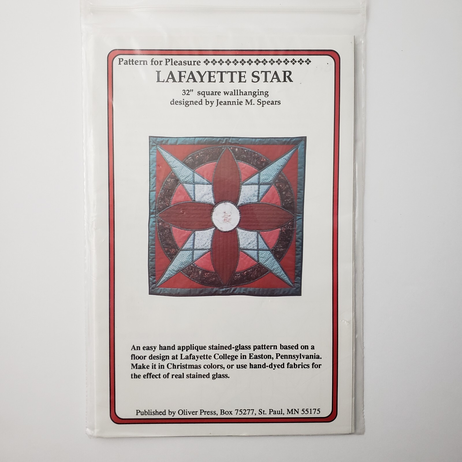 Jeannie M. Spears Lafayette Star Quilt Pattern 32"x32" Pattern for Pleasure